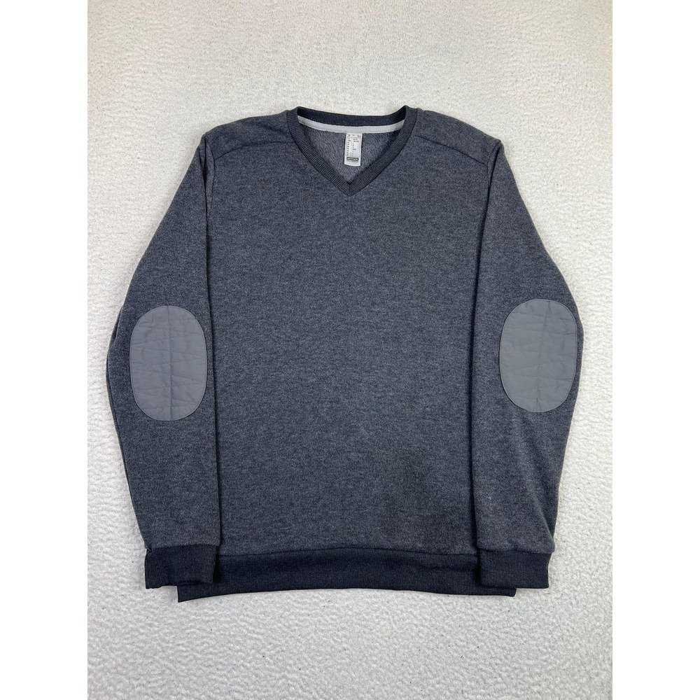Quechua Sweater Mens Medium Gray V Neck Elbow Patches Knit Pullover Decathlon